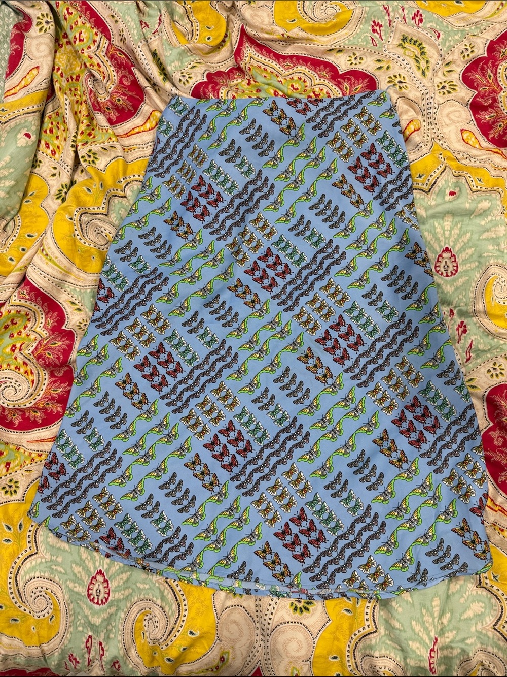 Urban Outfitters Light Blue A-Line Skirt with Multicolor Butterfly Print